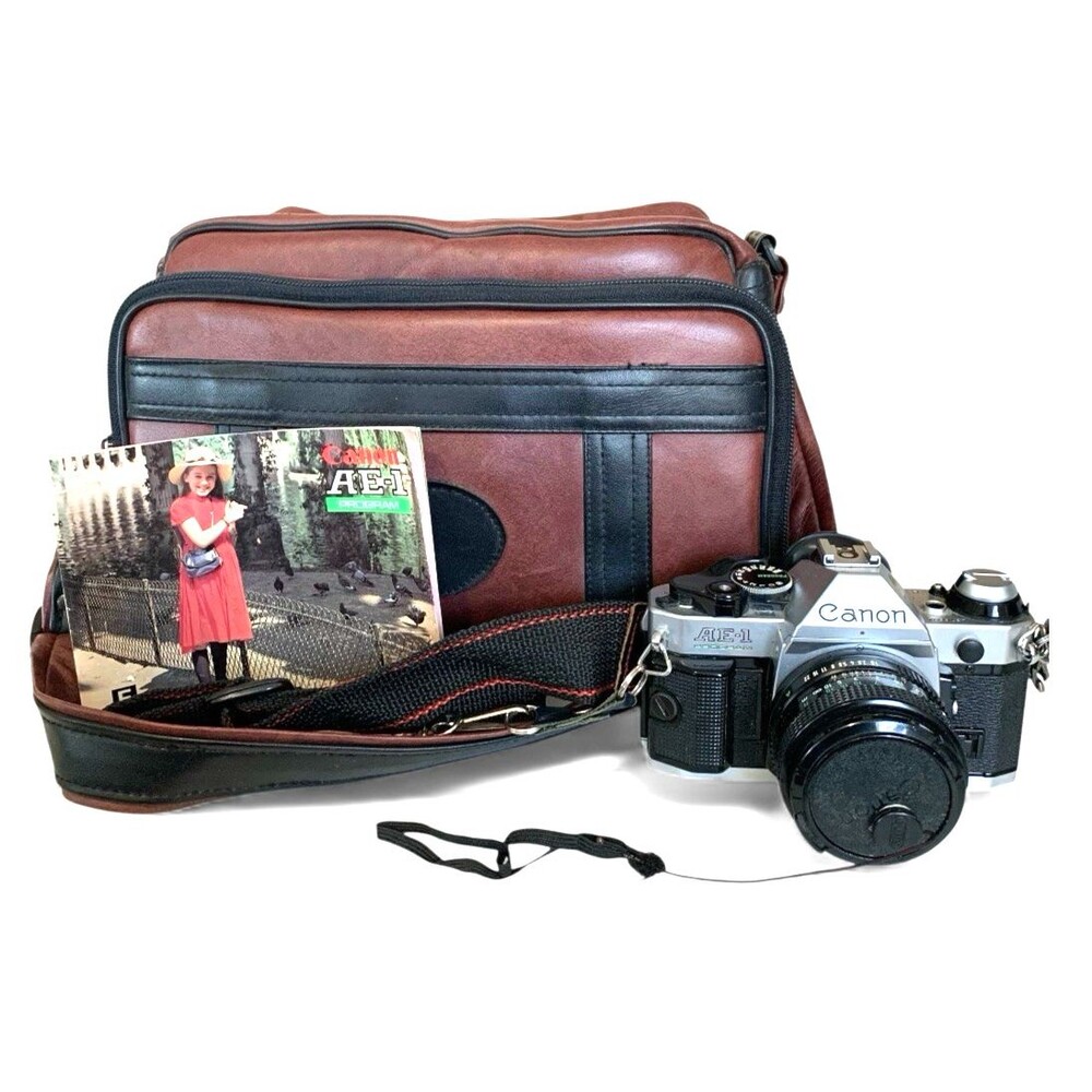 Canon AE-1 Program SLR 35mm Film Camera w/ 50mm F/1.8 Lens & Camera Bag & More